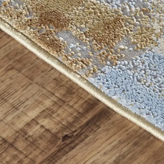 8' Ivory Blue and Gold Abstract Power Loom Runner Rug Photo 5