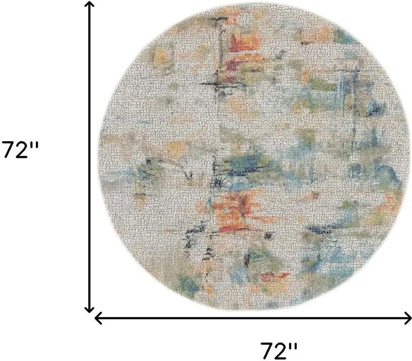 6' Ivory Blue and Gray Abstract Distressed Non Skid Round Rug Photo 3