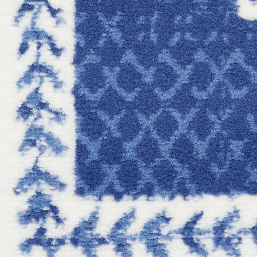 8' Ivory Blue and Gray Abstract Distressed Non Skid Runner Rug Photo 1