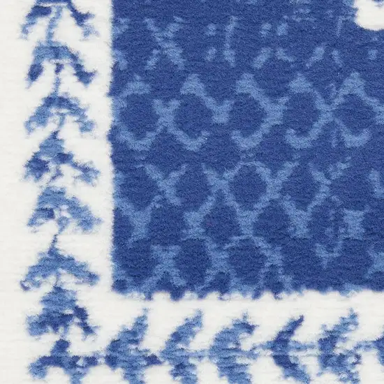 8' Ivory Blue and Gray Abstract Distressed Non Skid Runner Rug Photo 1