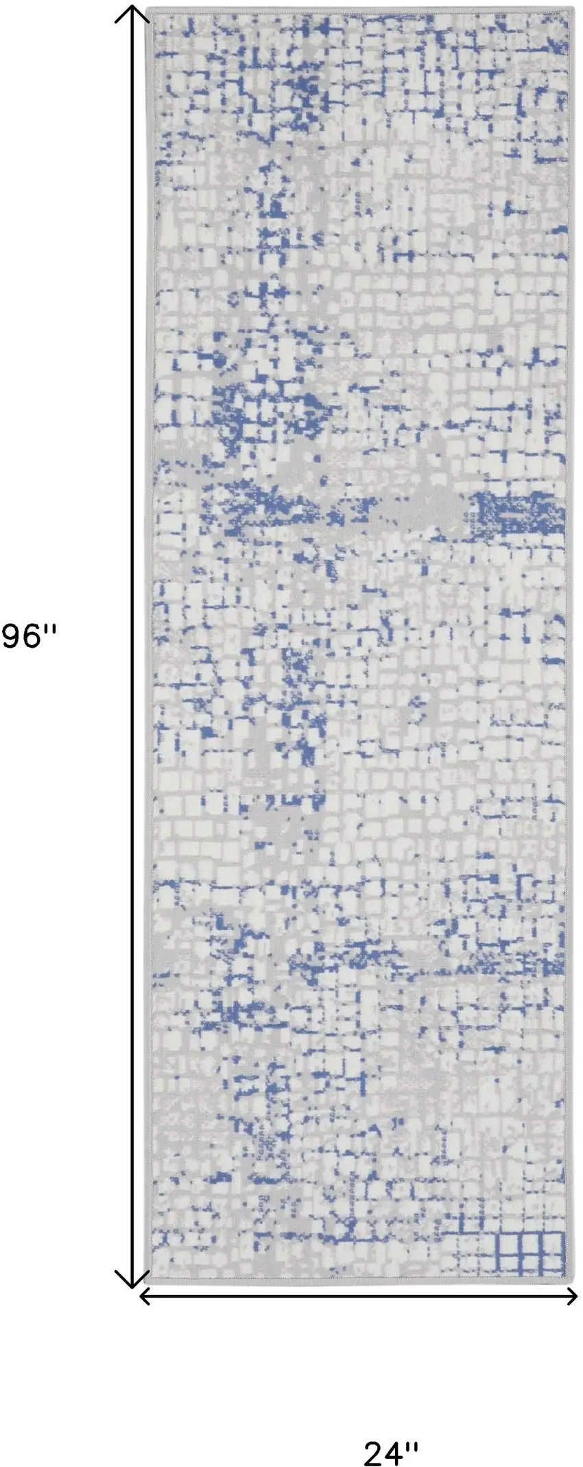 8' Ivory Blue and Gray Abstract Distressed Non Skid Runner Rug Photo 3