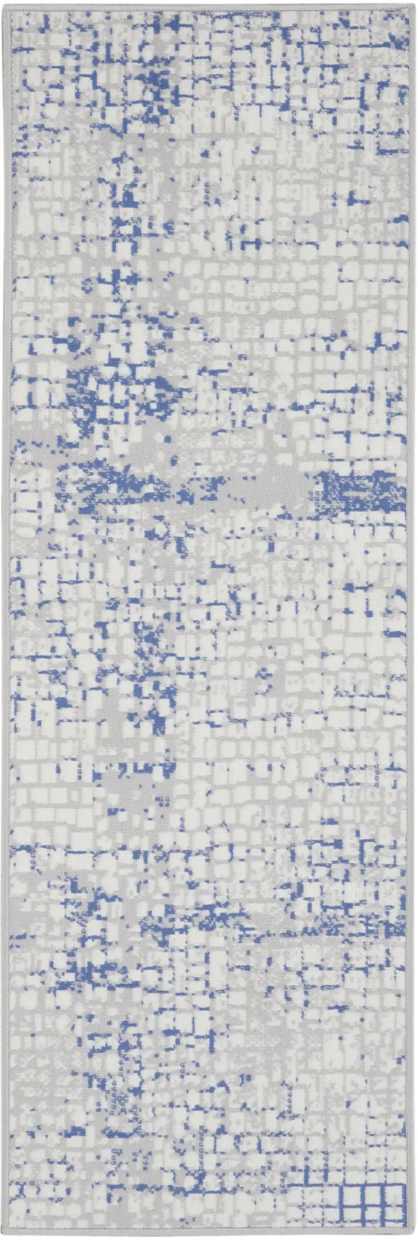 8' Ivory Blue and Gray Abstract Distressed Non Skid Runner Rug Photo 8