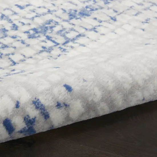 8' Ivory Blue and Gray Abstract Distressed Non Skid Runner Rug Photo 6