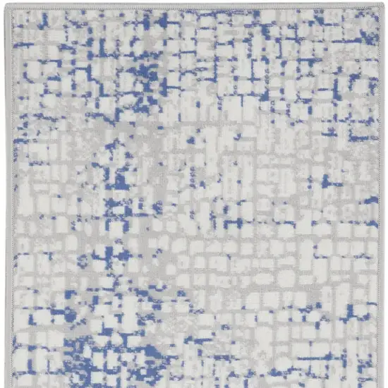 8' Ivory Blue and Gray Abstract Distressed Non Skid Runner Rug Photo 7