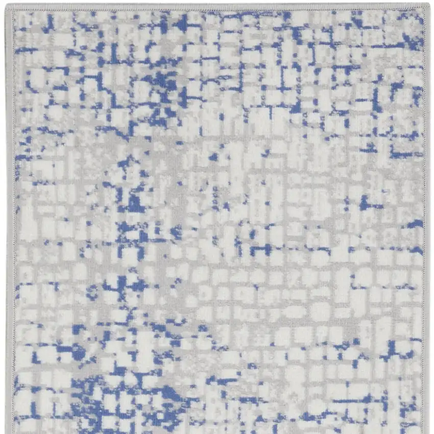 8' Ivory Blue and Gray Abstract Distressed Non Skid Runner Rug Photo 7
