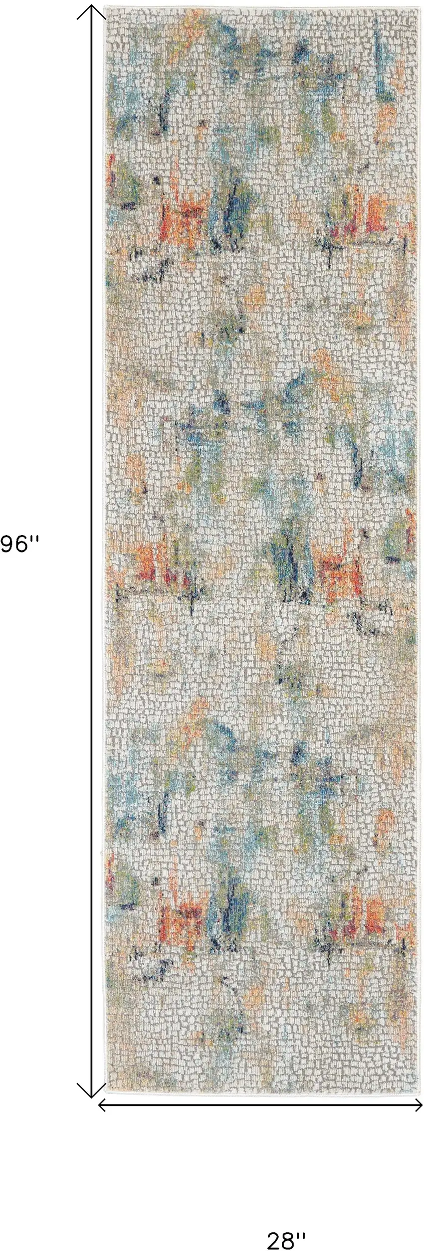 8' Ivory Blue and Gray Abstract Distressed Non Skid Runner Rug Photo 3