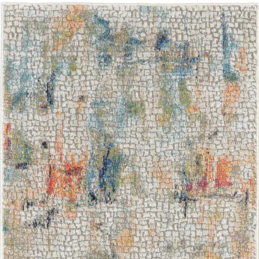 8' Ivory Blue and Gray Abstract Distressed Non Skid Runner Rug Photo 8