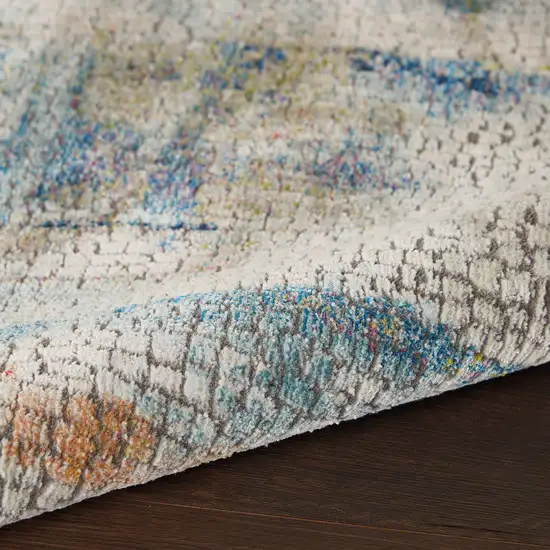 8' Ivory Blue and Gray Abstract Distressed Non Skid Runner Rug Photo 7