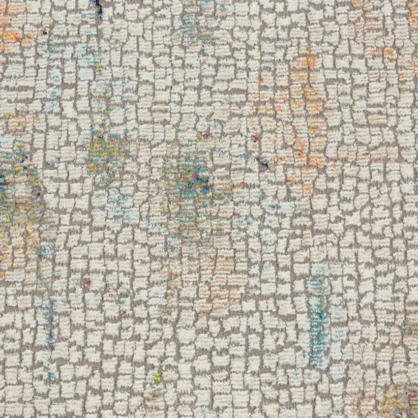 8' Ivory Blue and Gray Abstract Distressed Non Skid Runner Rug Photo 6