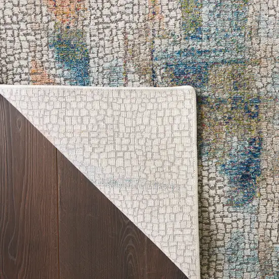 8' Ivory Blue and Gray Abstract Distressed Non Skid Runner Rug Photo 8