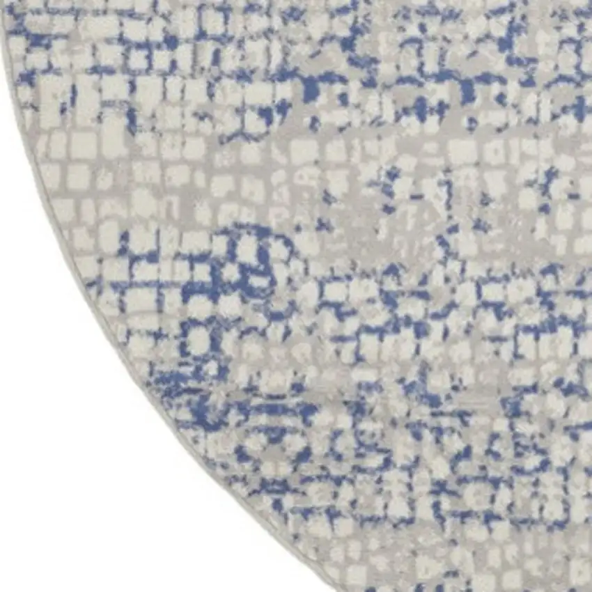 8' Ivory Blue and Gray Abstract Round Rug Photo 3