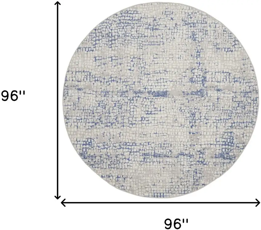 8' Ivory Blue and Gray Abstract Round Rug Photo 3