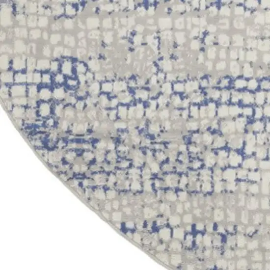 8' Ivory Blue and Gray Abstract Round Rug Photo 7