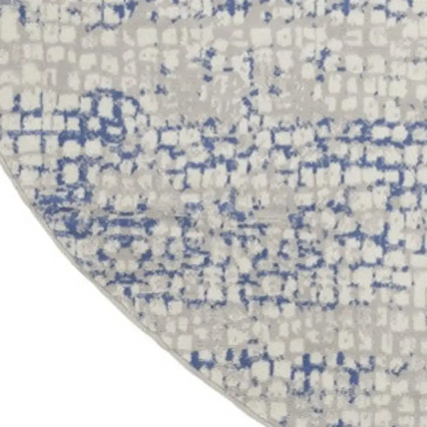 8' Ivory Blue and Gray Abstract Round Rug Photo 7