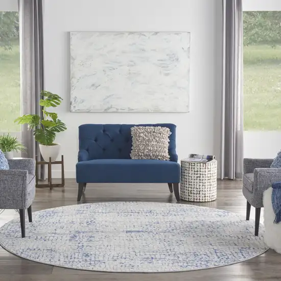 8' Ivory Blue and Gray Abstract Round Rug Photo 6
