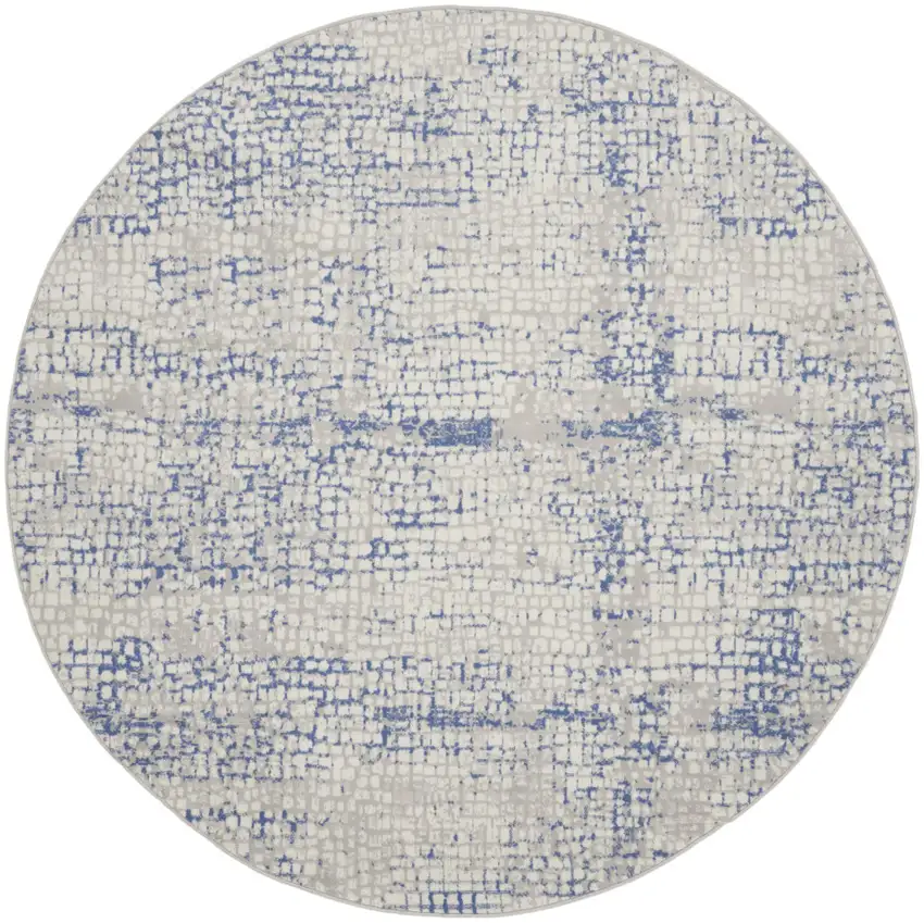 8' Ivory Blue and Gray Abstract Round Rug Photo 4