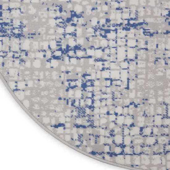 8' Ivory Blue and Gray Abstract Round Rug Photo 9