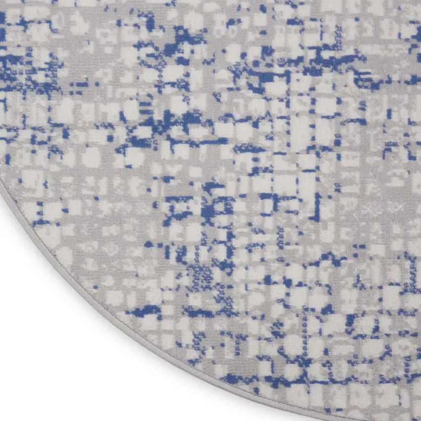 8' Ivory Blue and Gray Abstract Round Rug Photo 9