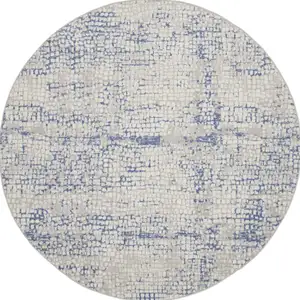 Photo of 8' Ivory Blue and Gray Abstract Round Rug