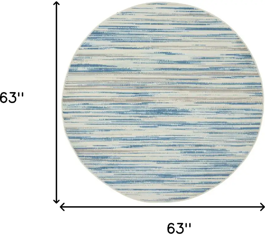 5' Ivory Blue and Gray Abstract Round Rug Photo 3