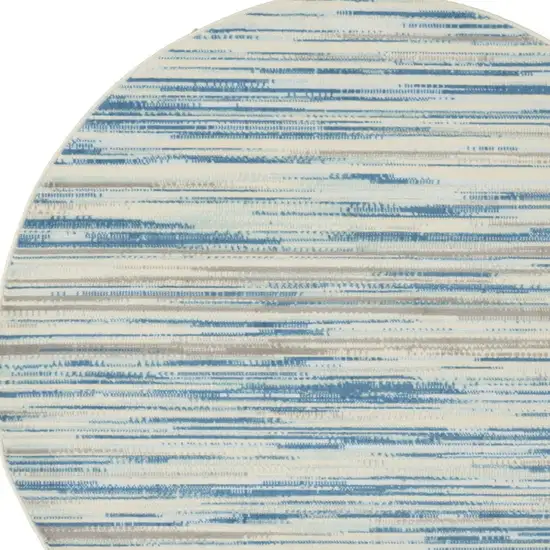 5' Ivory Blue and Gray Abstract Round Rug Photo 6