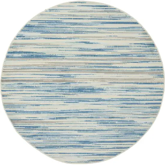 5' Ivory Blue and Gray Abstract Round Rug Photo 1