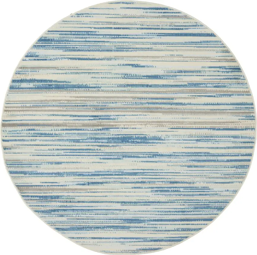 5' Ivory Blue and Gray Abstract Round Rug Photo 1