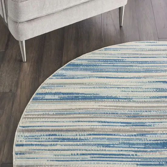 5' Ivory Blue and Gray Abstract Round Rug Photo 8