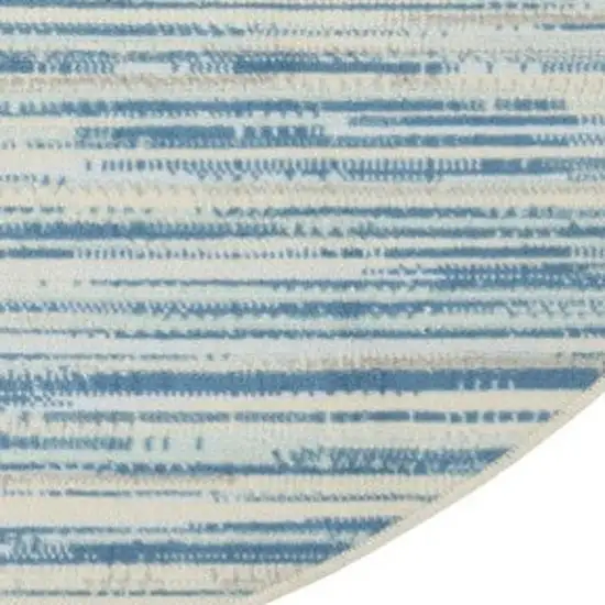 5' Ivory Blue and Gray Abstract Round Rug Photo 8