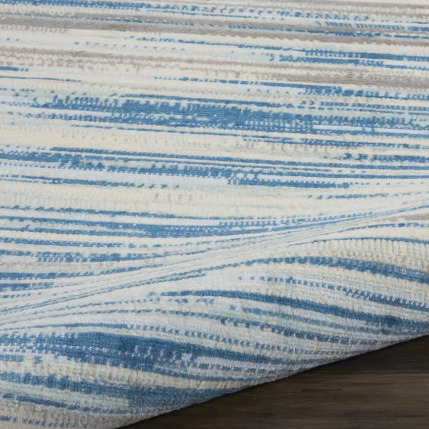 5' Ivory Blue and Gray Abstract Round Rug Photo 9