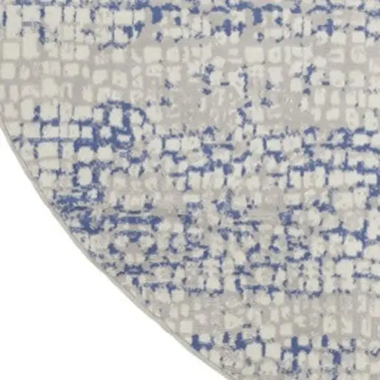 5' Ivory Blue and Gray Abstract Round Rug Photo 3