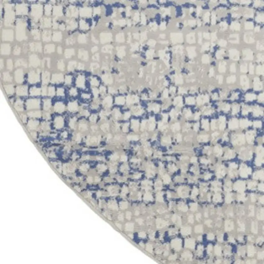 5' Ivory Blue and Gray Abstract Round Rug Photo 3