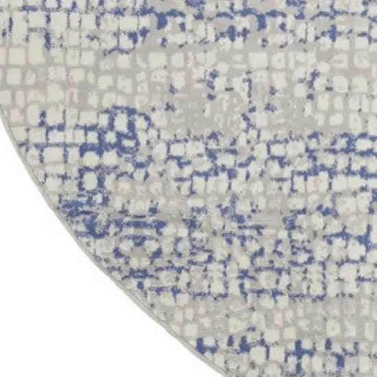 5' Ivory Blue and Gray Abstract Round Rug Photo 7