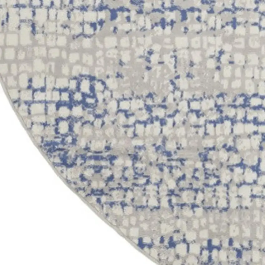 5' Ivory Blue and Gray Abstract Round Rug Photo 7