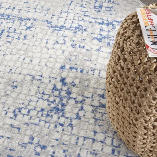 5' Ivory Blue and Gray Abstract Round Rug Photo 8
