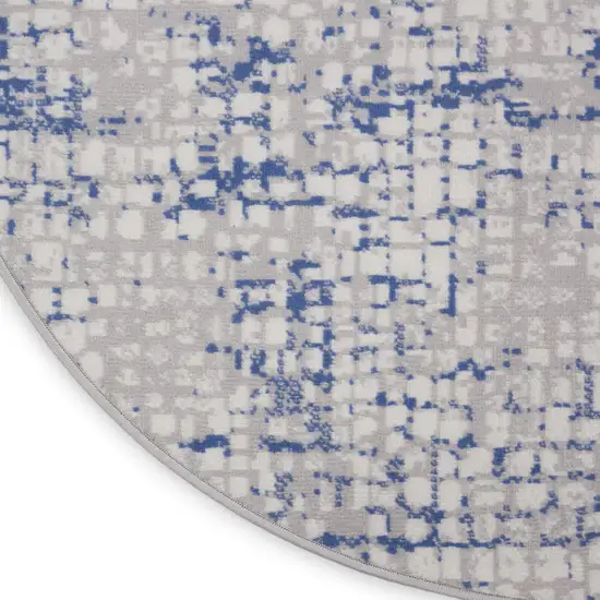 5' Ivory Blue and Gray Abstract Round Rug Photo 9