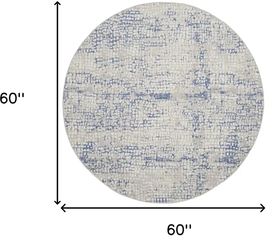 5' Ivory Blue and Gray Abstract Round Rug Photo 3