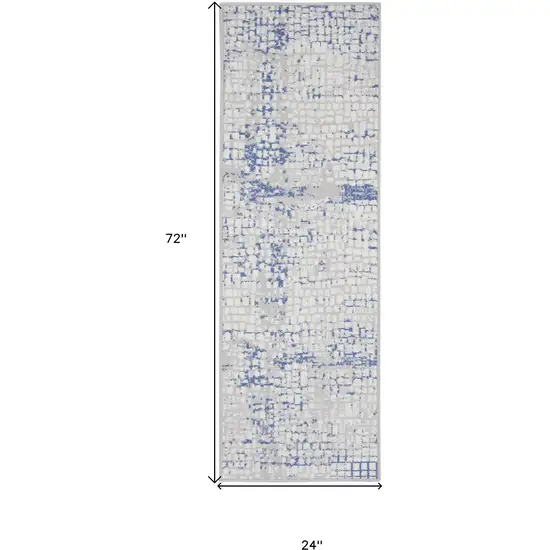 6' Ivory Blue and Gray Abstract Runner Rug Photo 9