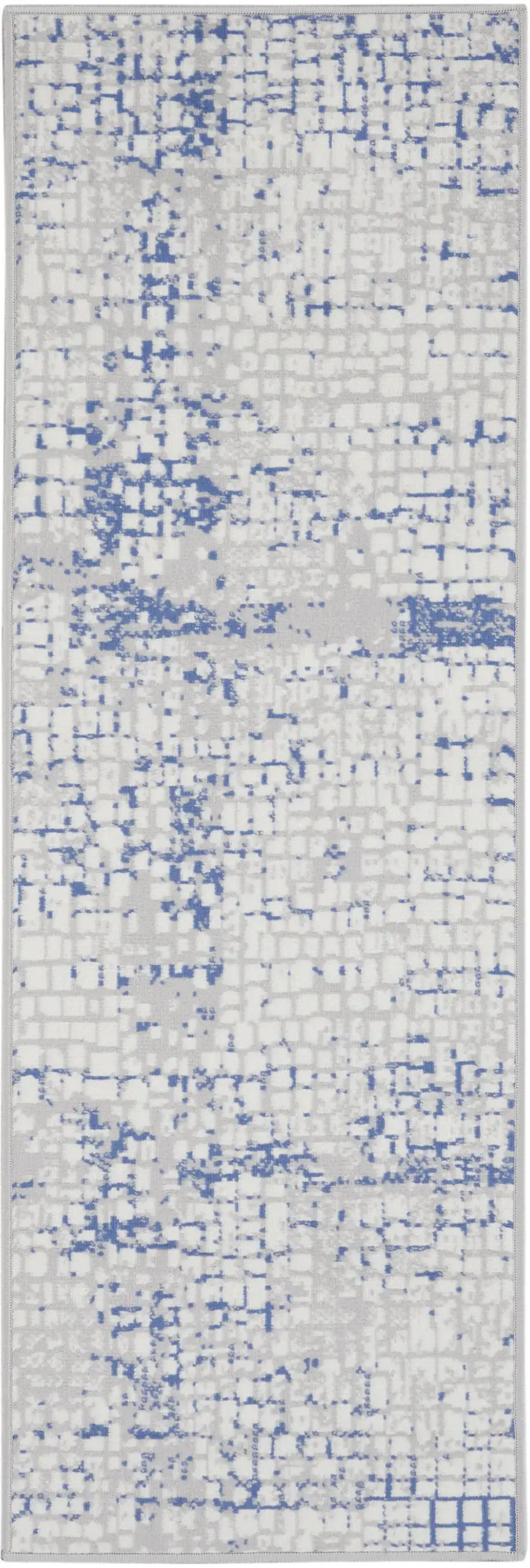 6' Ivory Blue and Gray Abstract Runner Rug Photo 2