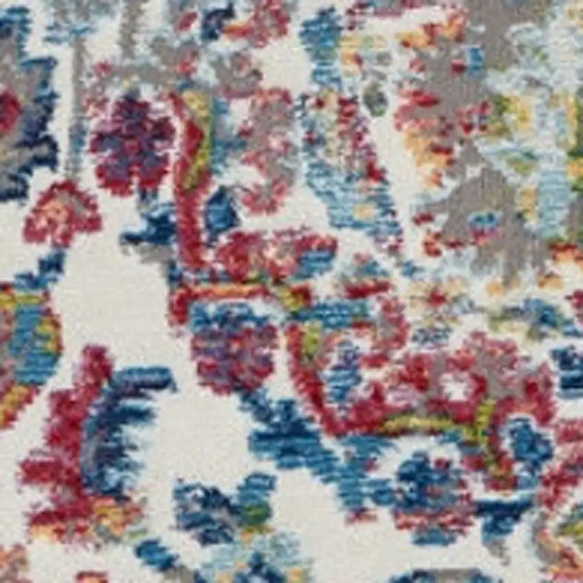 6' Ivory Blue and Gray Floral Distressed Non Skid Round Rug Photo 2