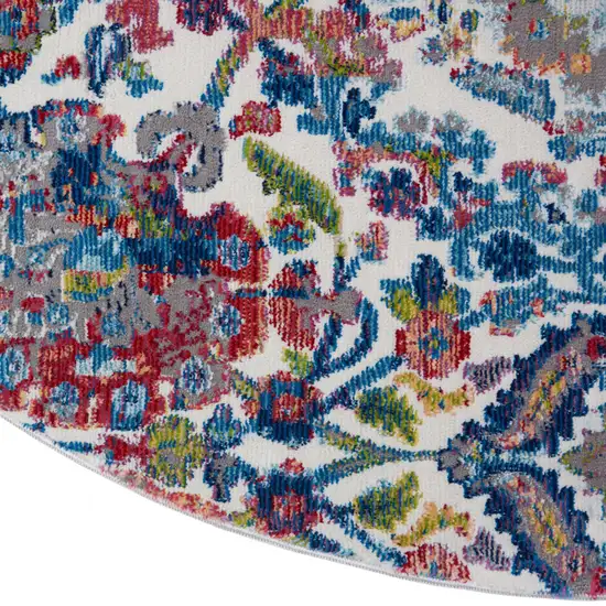 6' Ivory Blue and Gray Floral Distressed Non Skid Round Rug Photo 9