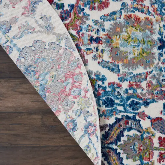 6' Ivory Blue and Gray Floral Distressed Non Skid Round Rug Photo 6
