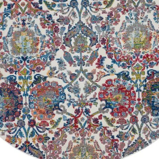 6' Ivory Blue and Gray Floral Distressed Non Skid Round Rug Photo 8