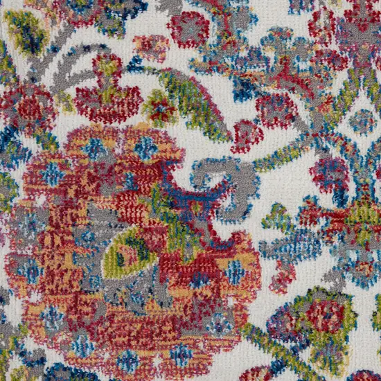 8' Ivory Blue and Gray Floral Distressed Non Skid Runner Rug Photo 8