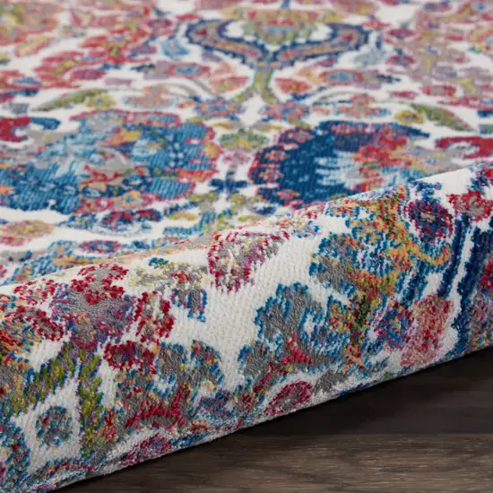 8' Ivory Blue and Gray Floral Distressed Non Skid Runner Rug Photo 4