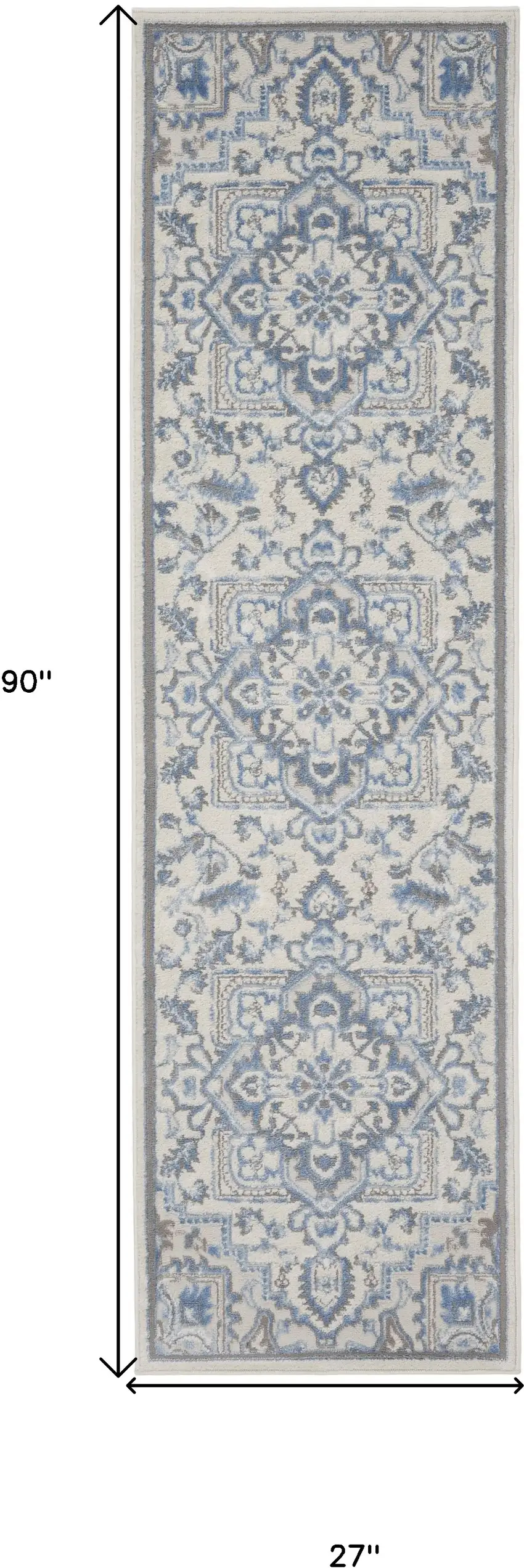 8' Ivory Blue and Gray Floral Non Skid Runner Rug Photo 3