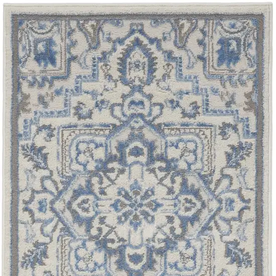 8' Ivory Blue and Gray Floral Non Skid Runner Rug Photo 7