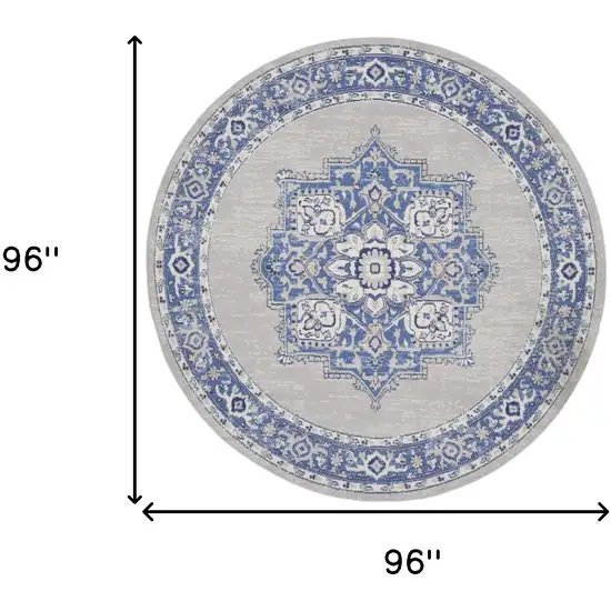8' Ivory Blue and Gray Floral Round Rug Photo 3