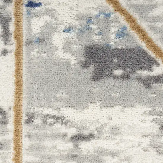 8' Ivory Blue and Gray Geometric Non Skid Runner Rug Photo 2