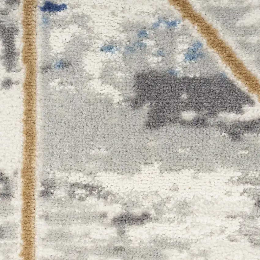 8' Ivory Blue and Gray Geometric Non Skid Runner Rug Photo 2